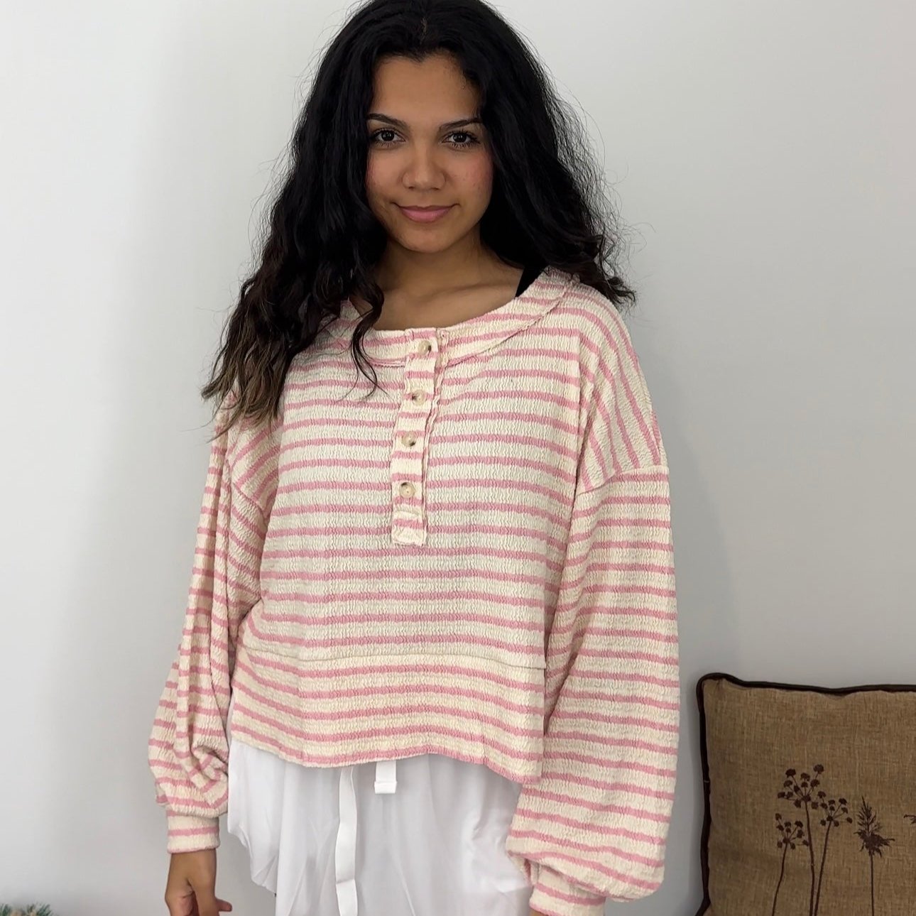 Strawberry Henley Balloon Top