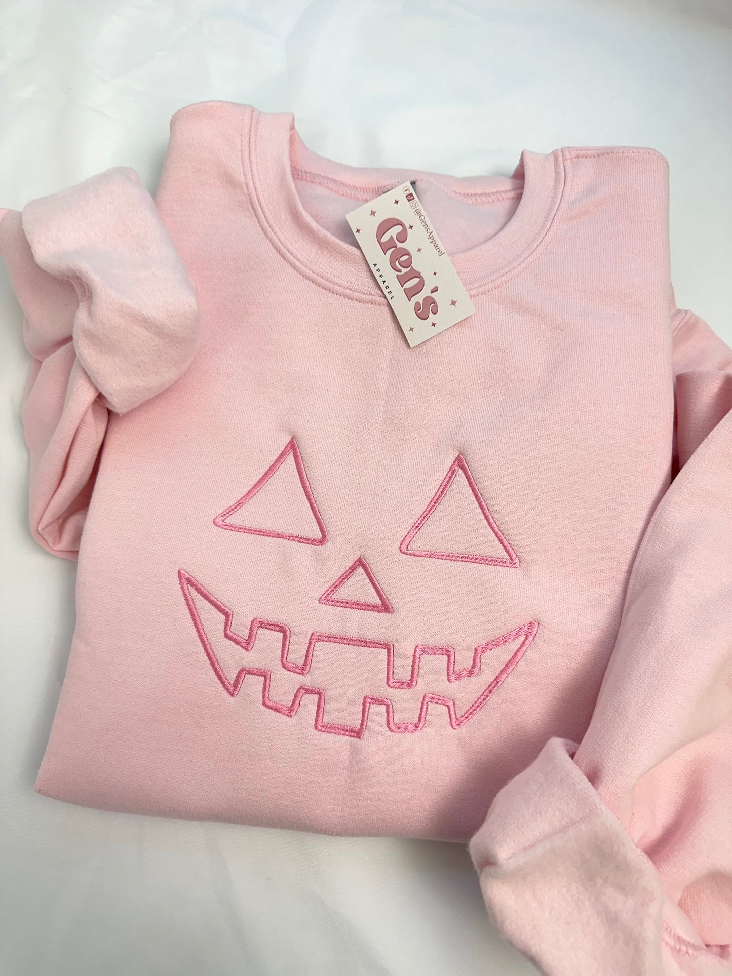 Embroidered Pink Pumpkin Face Sweatshirt