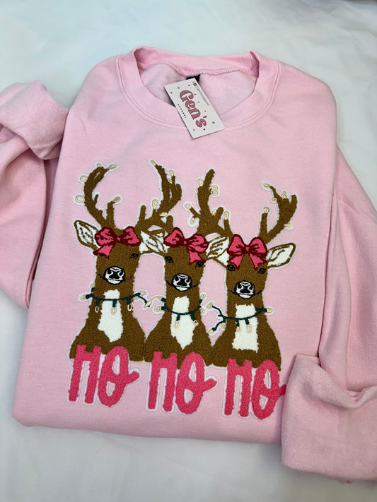 Ho Ho Ho Coquette Reindeer Chenille Patch Sweatshirt