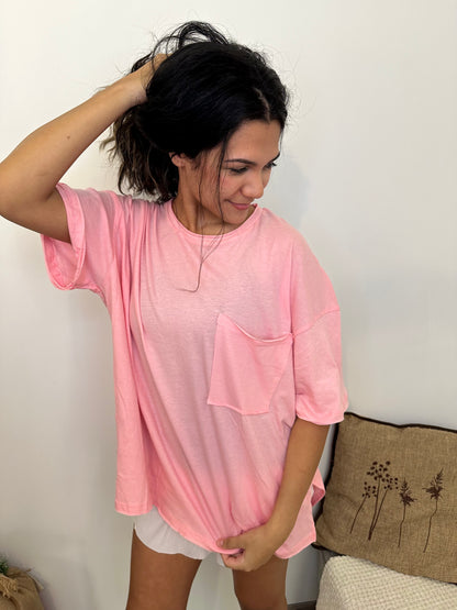 Oversized Pink Top With Front pocket