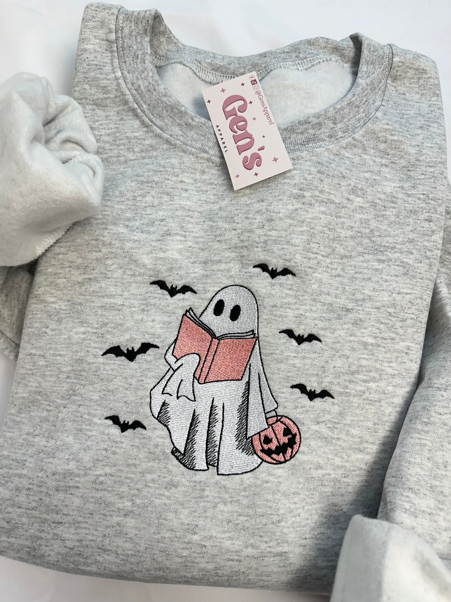 Embroidered Ghost Reading Sweatshirt