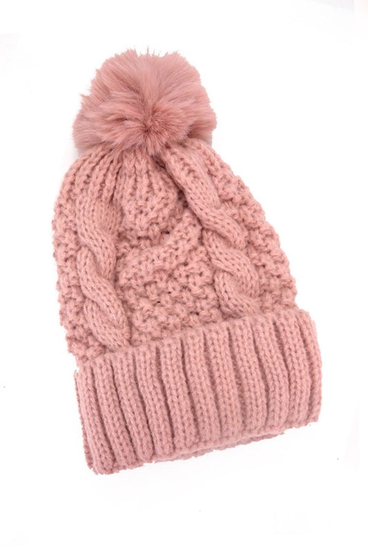 Pink Classic Cable Knit Beanie