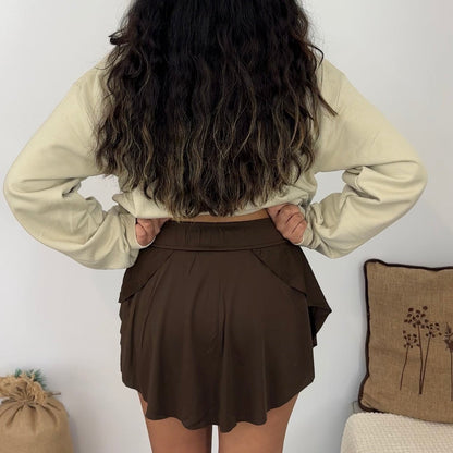 Brown Ruffle Tennis Skirt