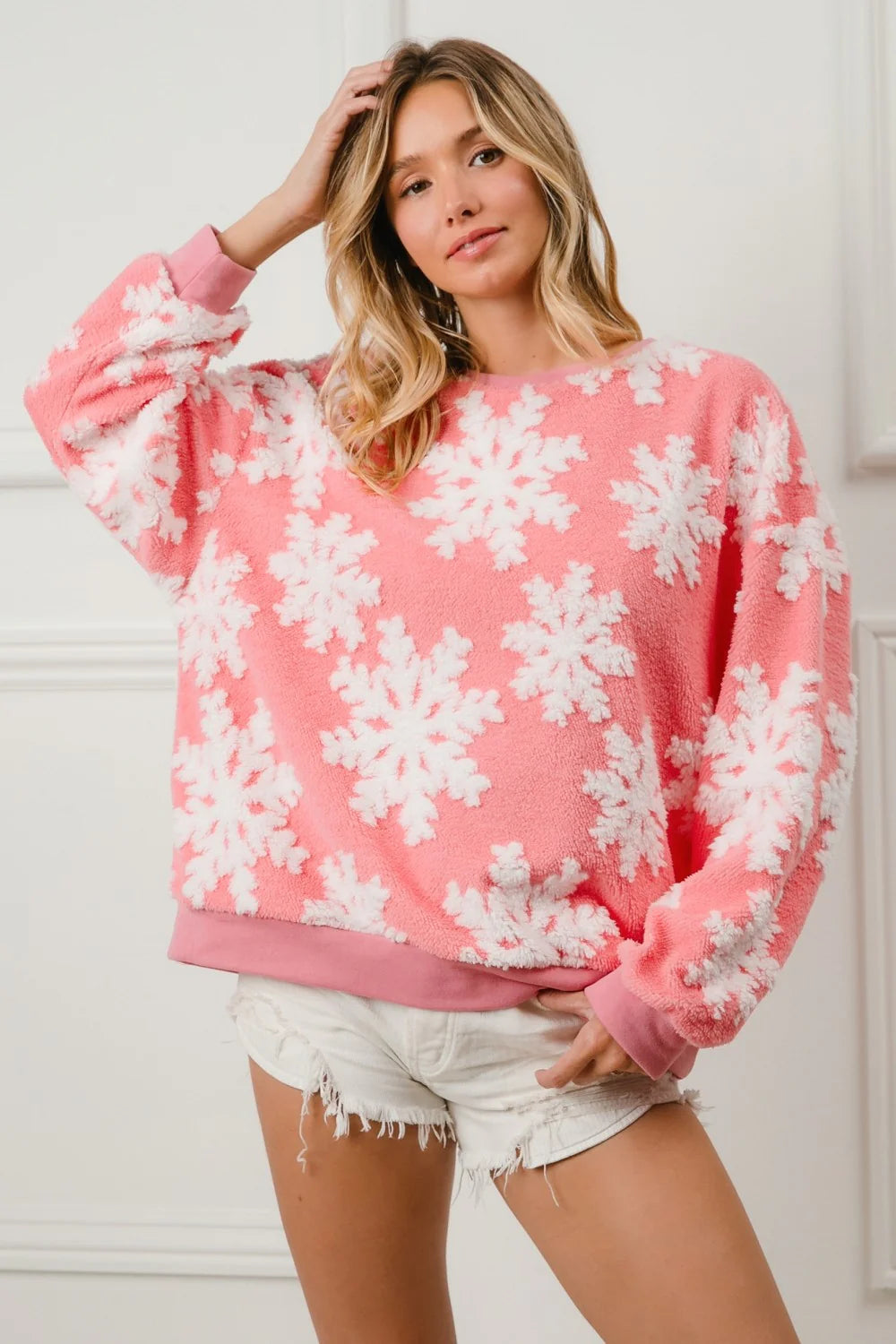 Pink Snowflake Fluffy Pullover