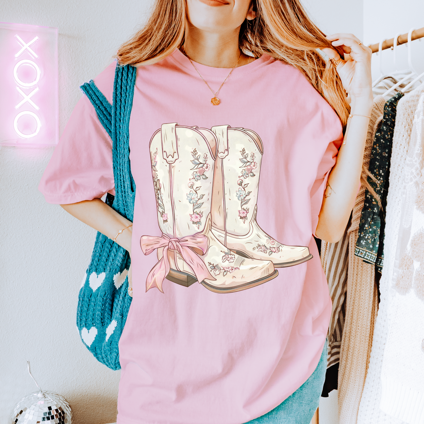 Girly Western Boots, Comfort Color T Shirt