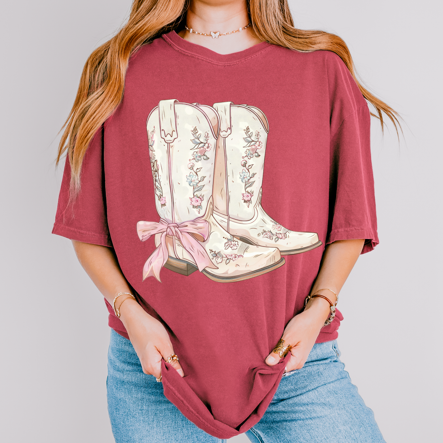 Girly Western Boots, Comfort Color T Shirt