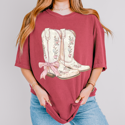 Girly Western Boots, Comfort Color T Shirt