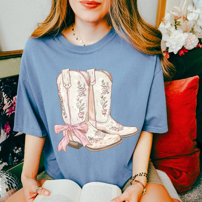 Girly Western Boots, Comfort Color T Shirt