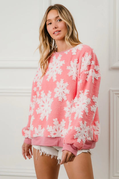 Pink Snowflake Fluffy Pullover