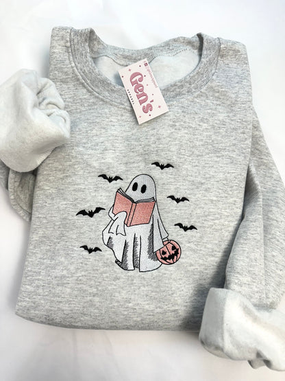 Embroidered Ghost Reading Sweatshirt