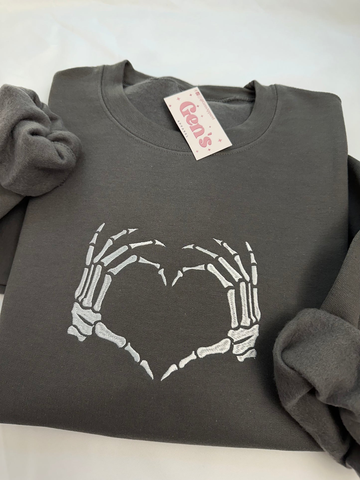 Embroidered Skeleton Heart Hands Sweatshirt