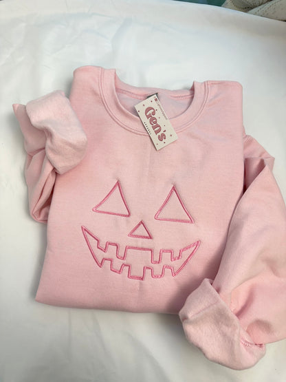 Embroidered Pink Pumpkin Face Sweatshirt