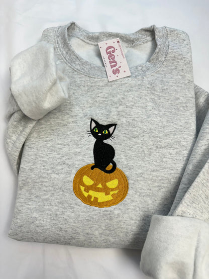 Embroidered Vintage Halloween Cat Sweatshirt