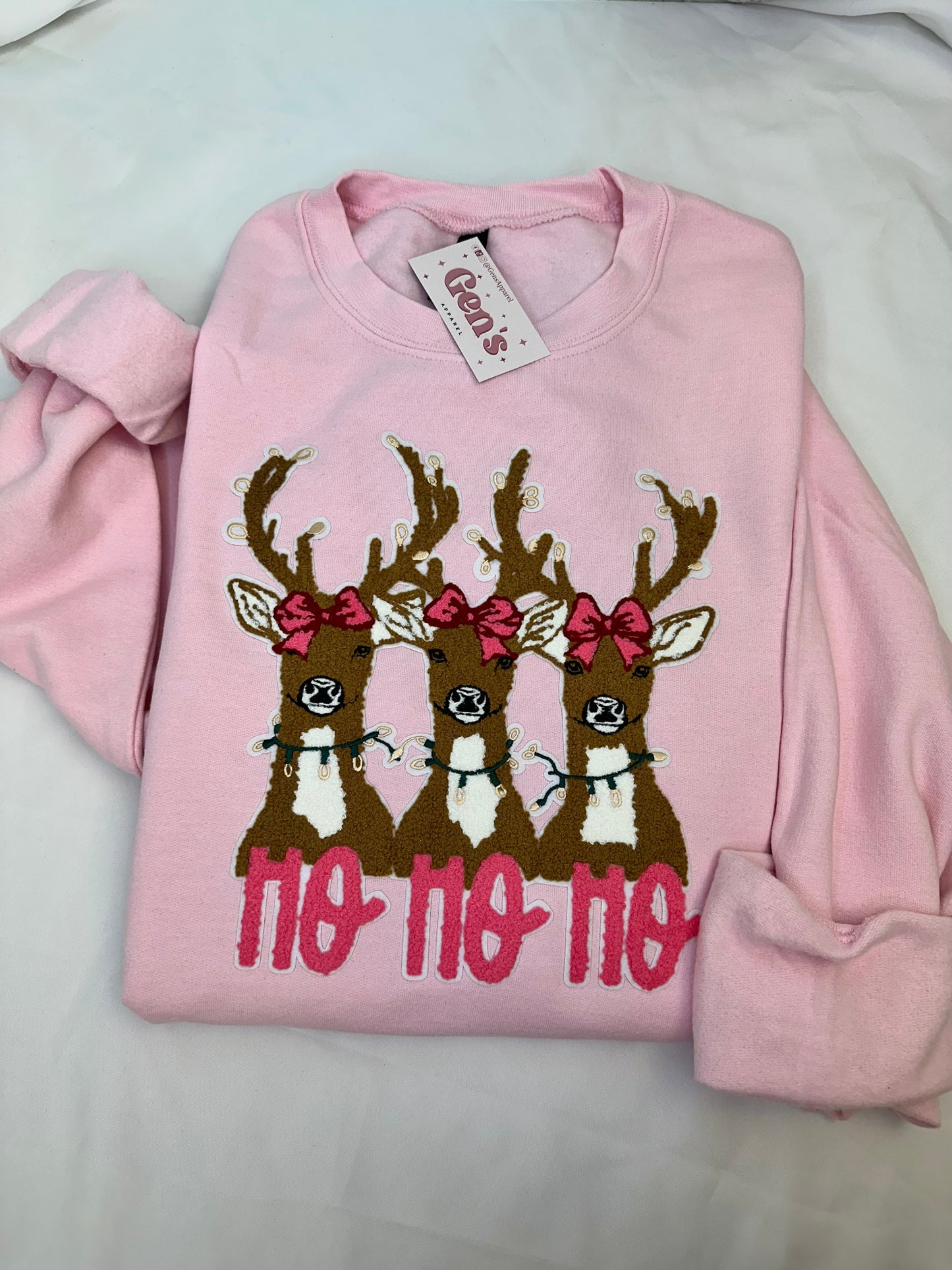 Ho Ho Ho Coquette Reindeer Chenille Patch Sweatshirt