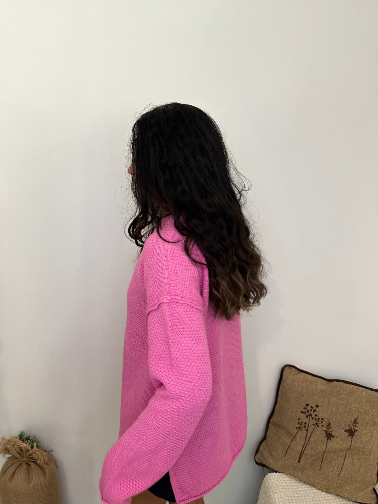 Henley Pink Knit Sweater