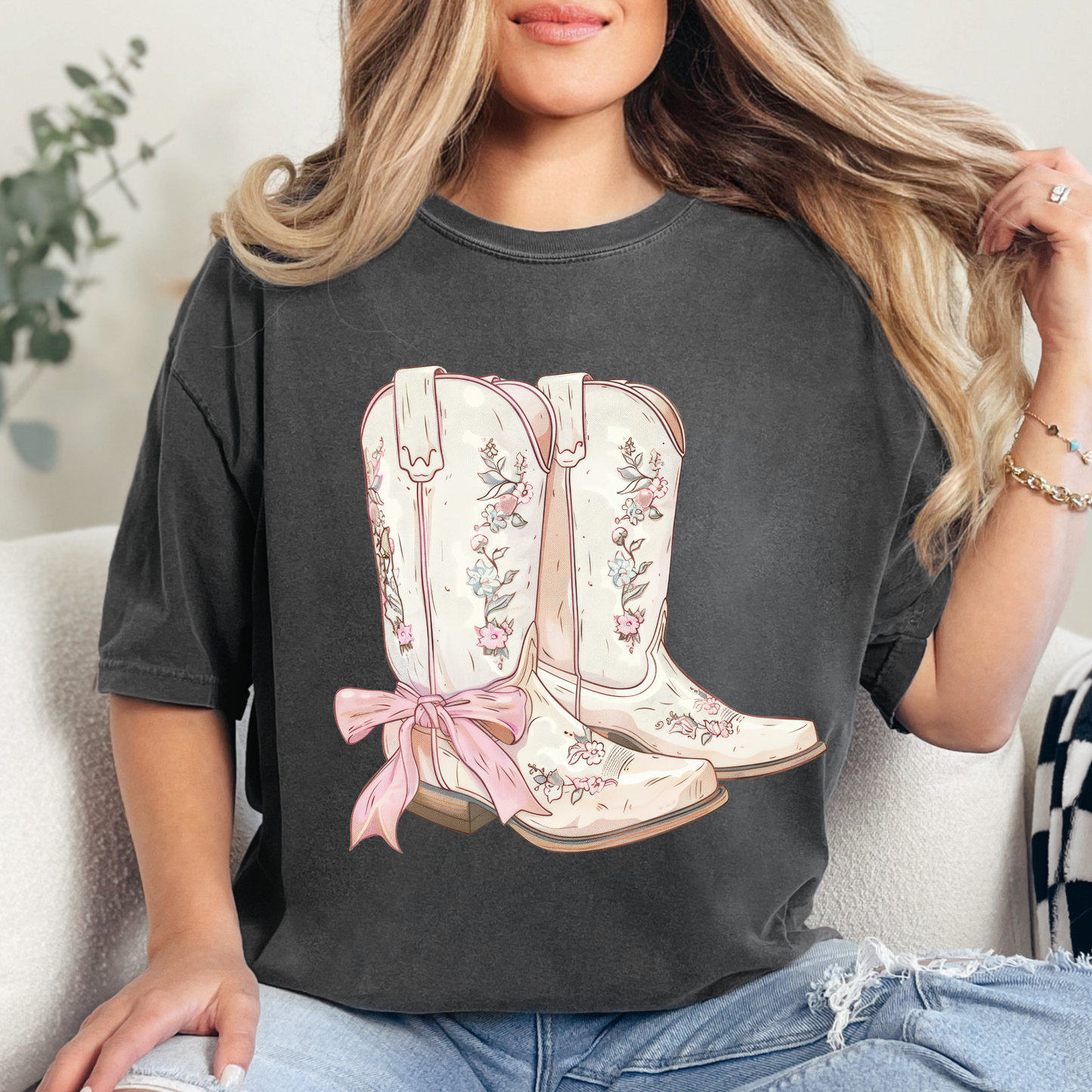 Girly Western Boots, Comfort Color T Shirt