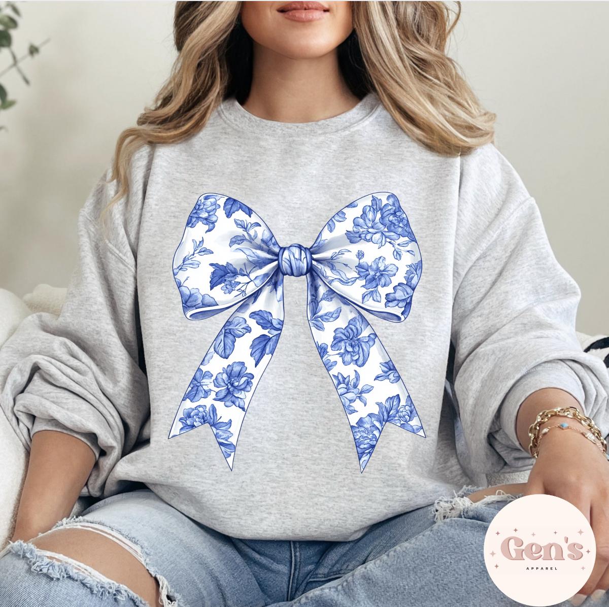 Blue Floral Bow Sweatshirt