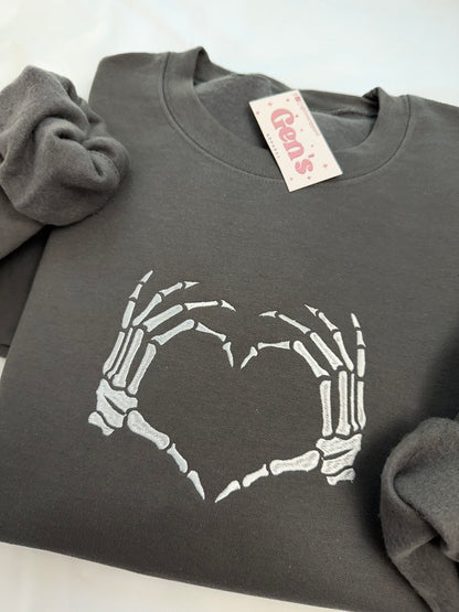 Embroidered Skeleton Heart Hands Sweatshirt