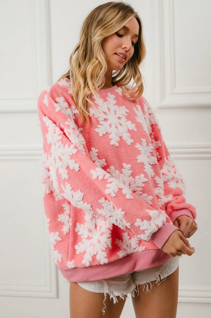 Pink Snowflake Fluffy Pullover