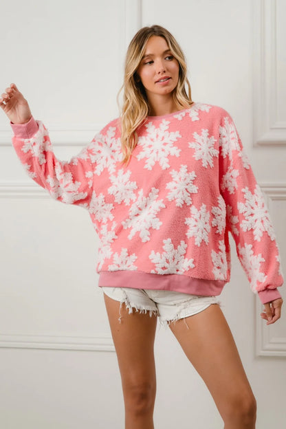 Pink Snowflake Fluffy Pullover