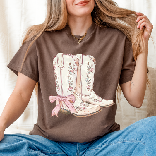 Girly Western Boots, Comfort Color T Shirt