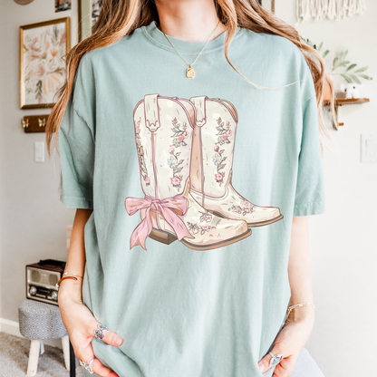 Girly Western Boots, Comfort Color T Shirt