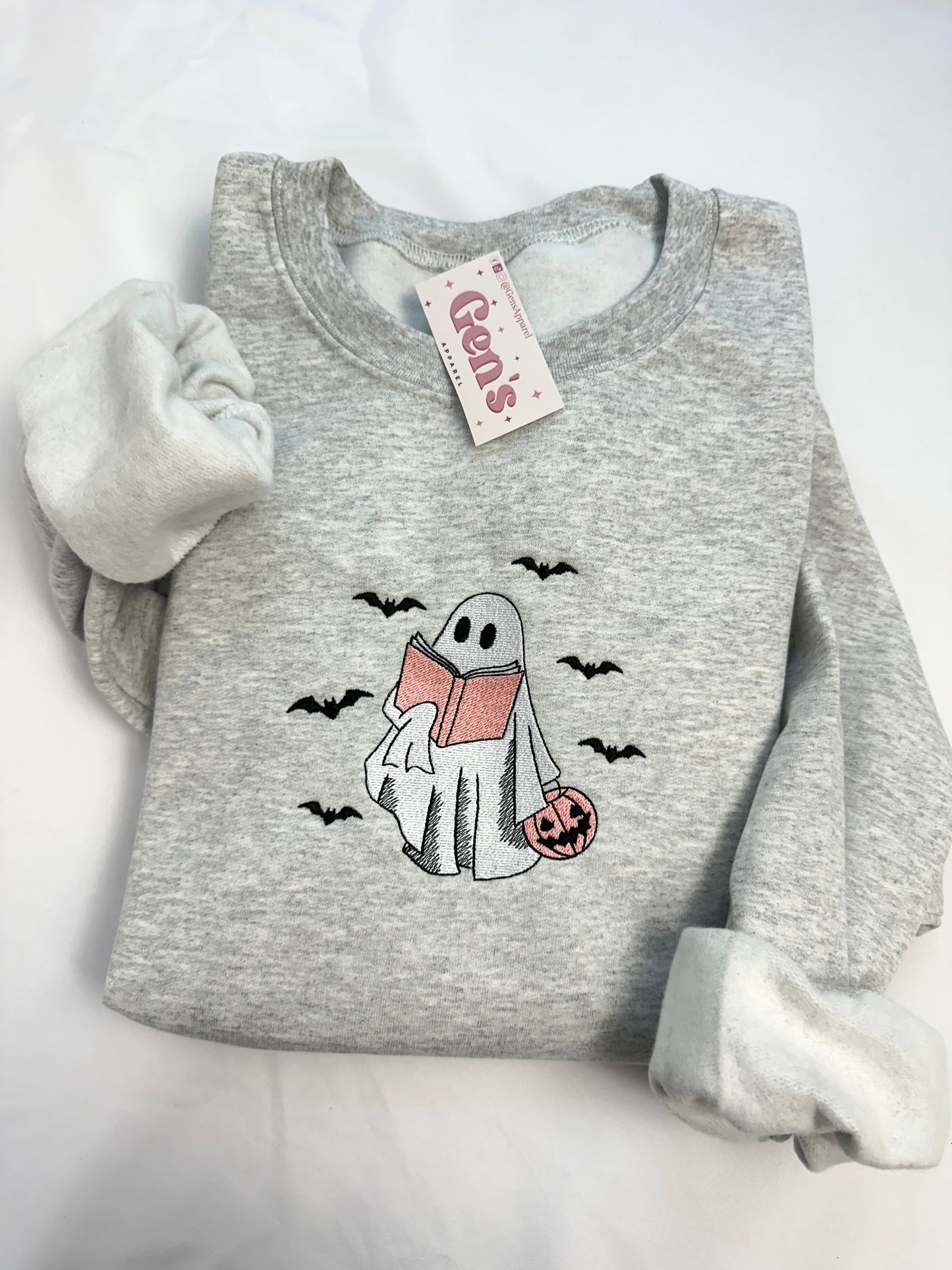 Embroidered Ghost Reading Sweatshirt