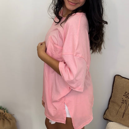 Oversized Pink Top With Front pocket