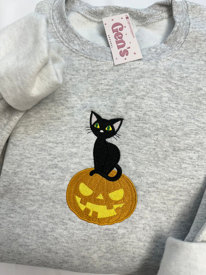 Embroidered Vintage Halloween Cat Sweatshirt