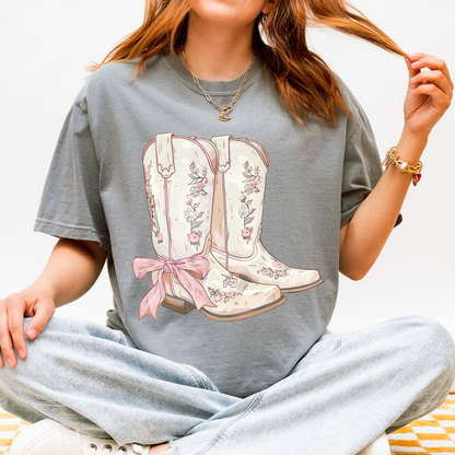 Girly Western Boots, Comfort Color T Shirt