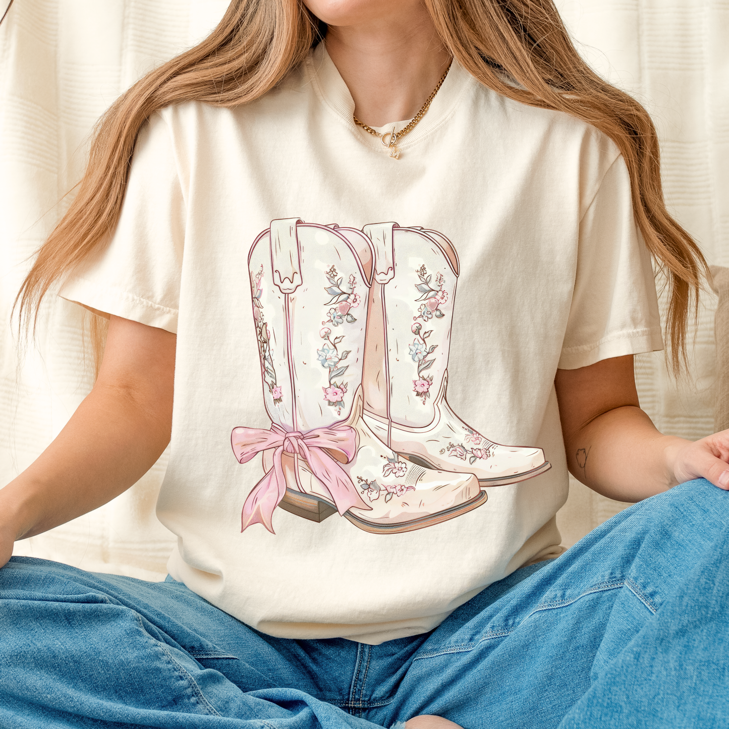 Girly Western Boots, Comfort Color T Shirt
