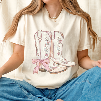 Girly Western Boots, Comfort Color T Shirt