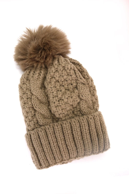 Brown Classic Cable Knit Beanie