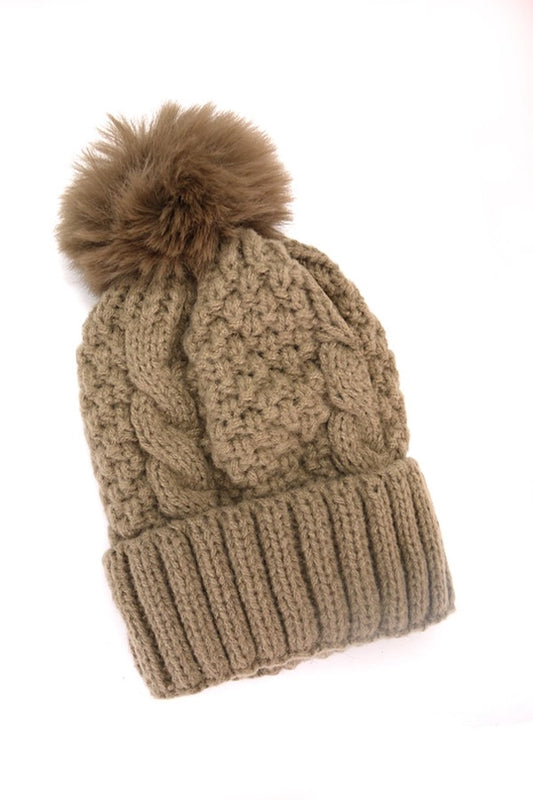 Brown Classic Cable Knit Beanie