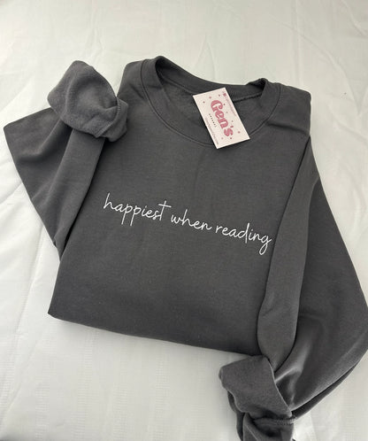 Happiest When Reading Embroidered Sweatshirt