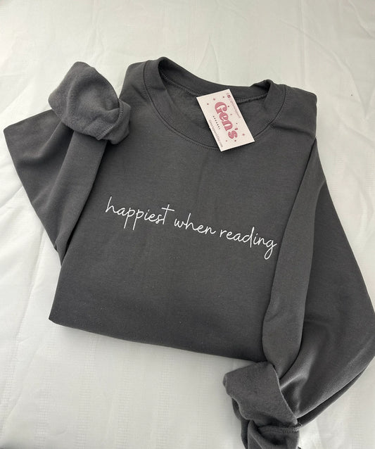 Happiest When Reading Embroidered Sweatshirt