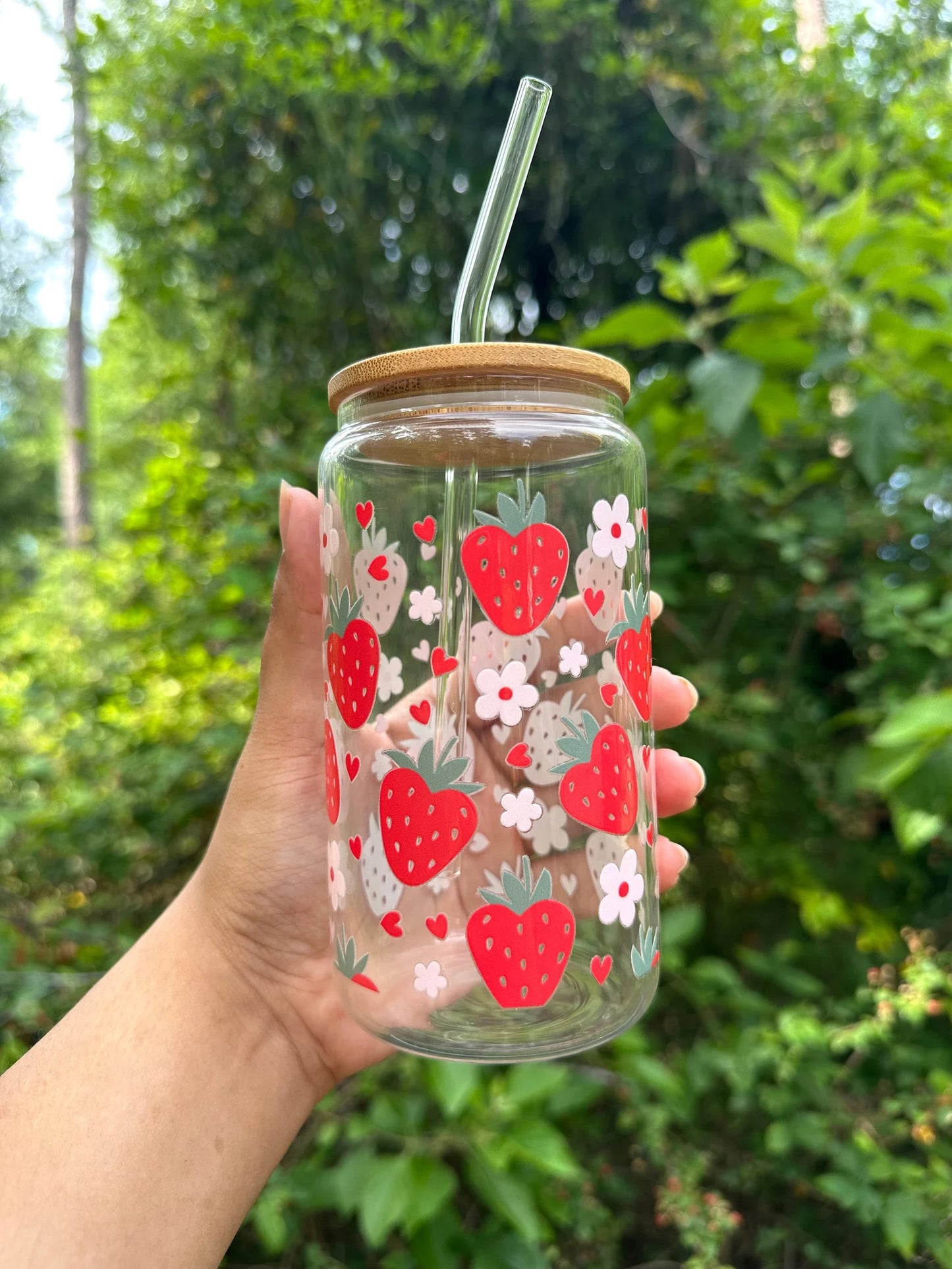 Strawberry and Flowers Glass Cup Combo