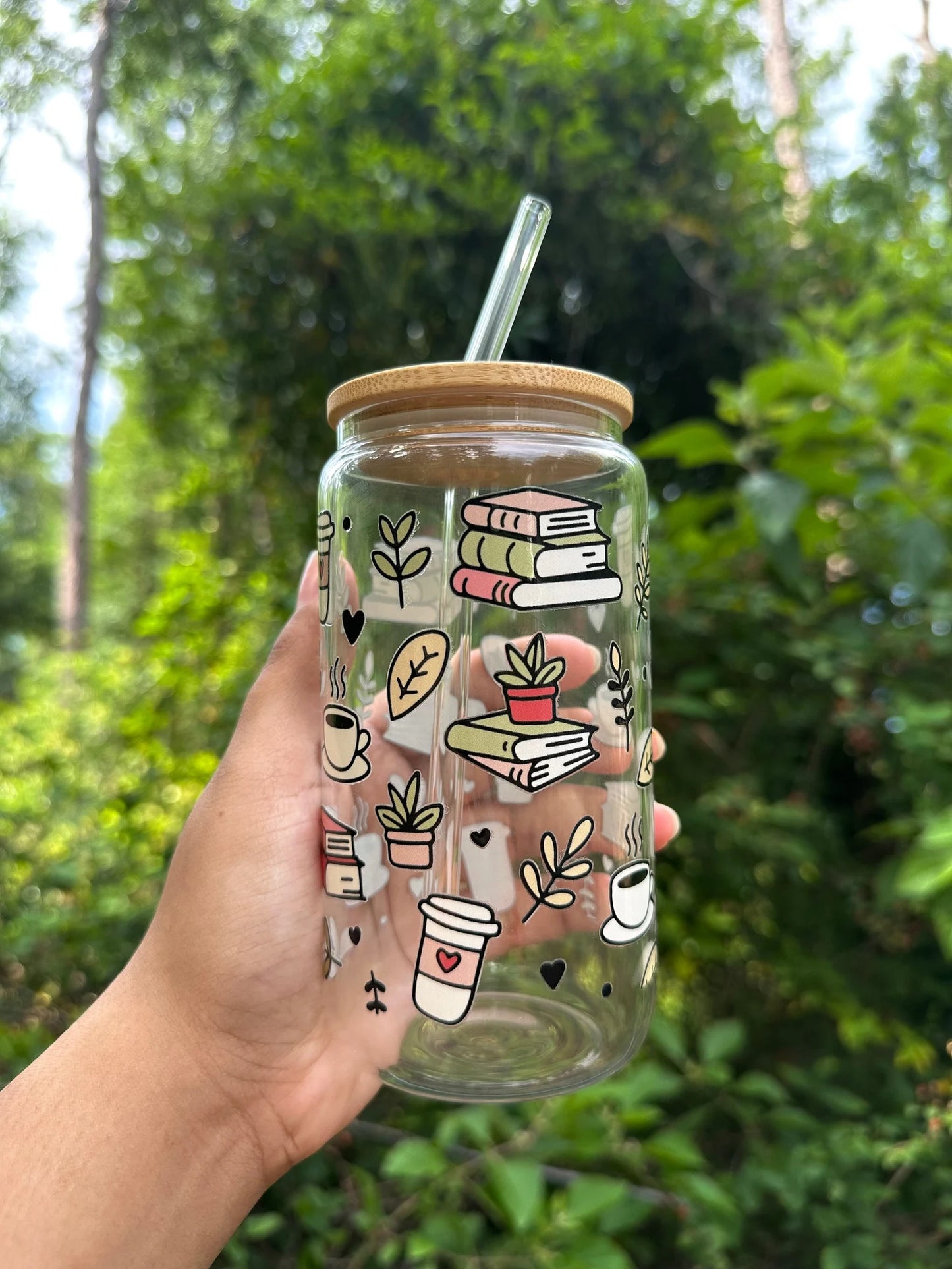 Books, Plants, and Coffee Glass Cup Combo