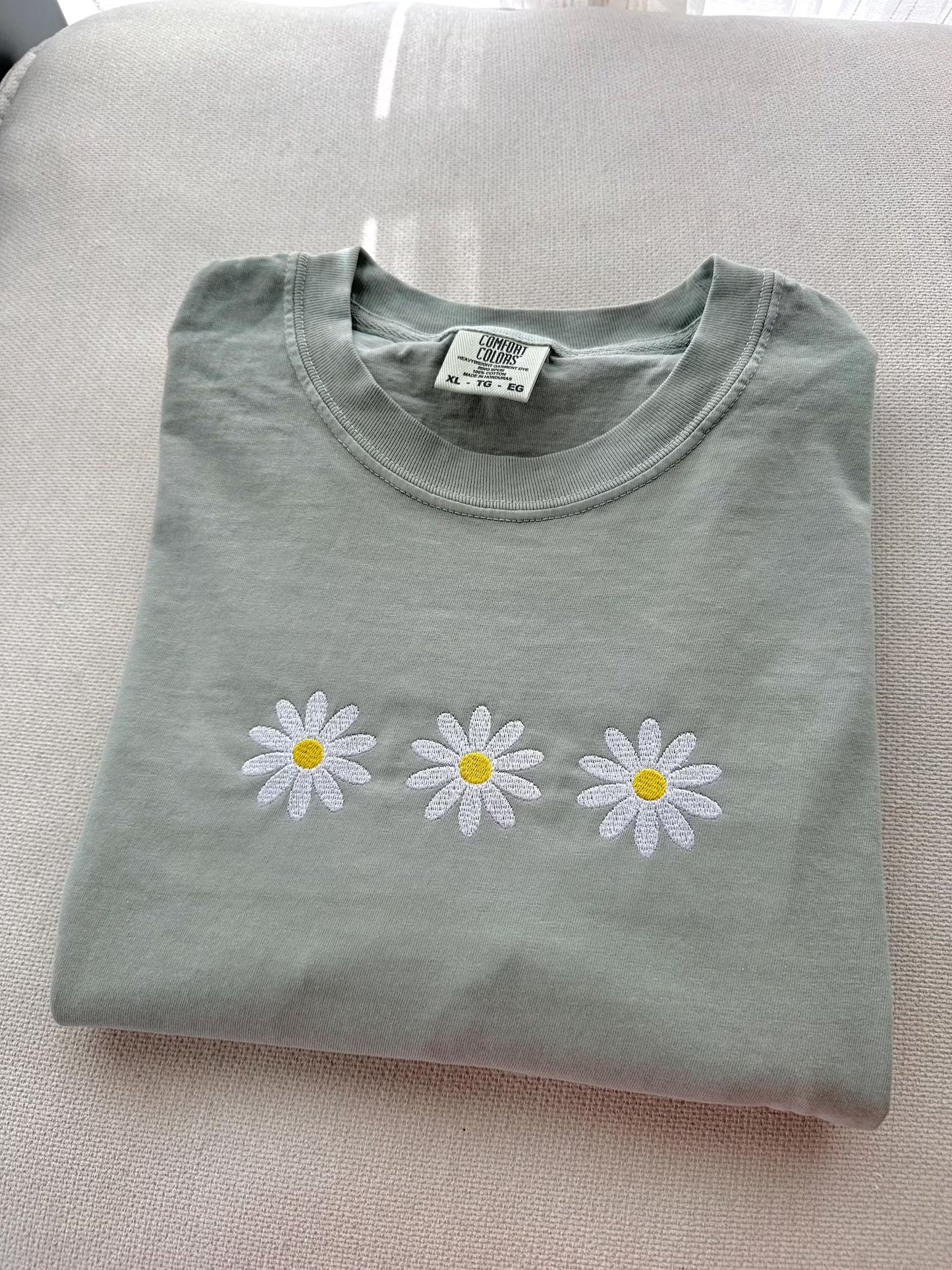 Embroidered Daises, Comfort Color T Shirt