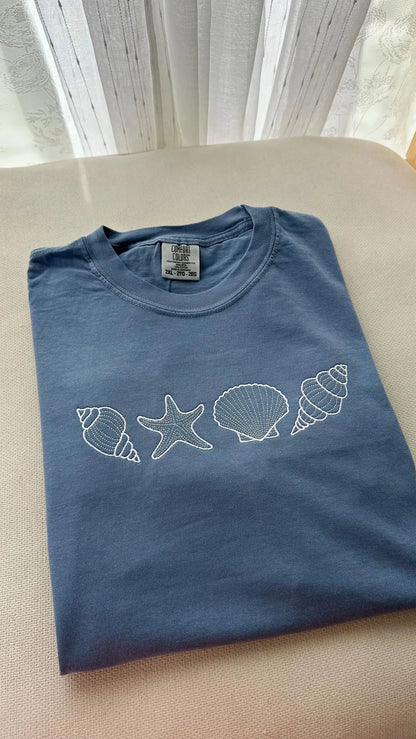 Embroidered Seashells, Comfort Color T Shirt