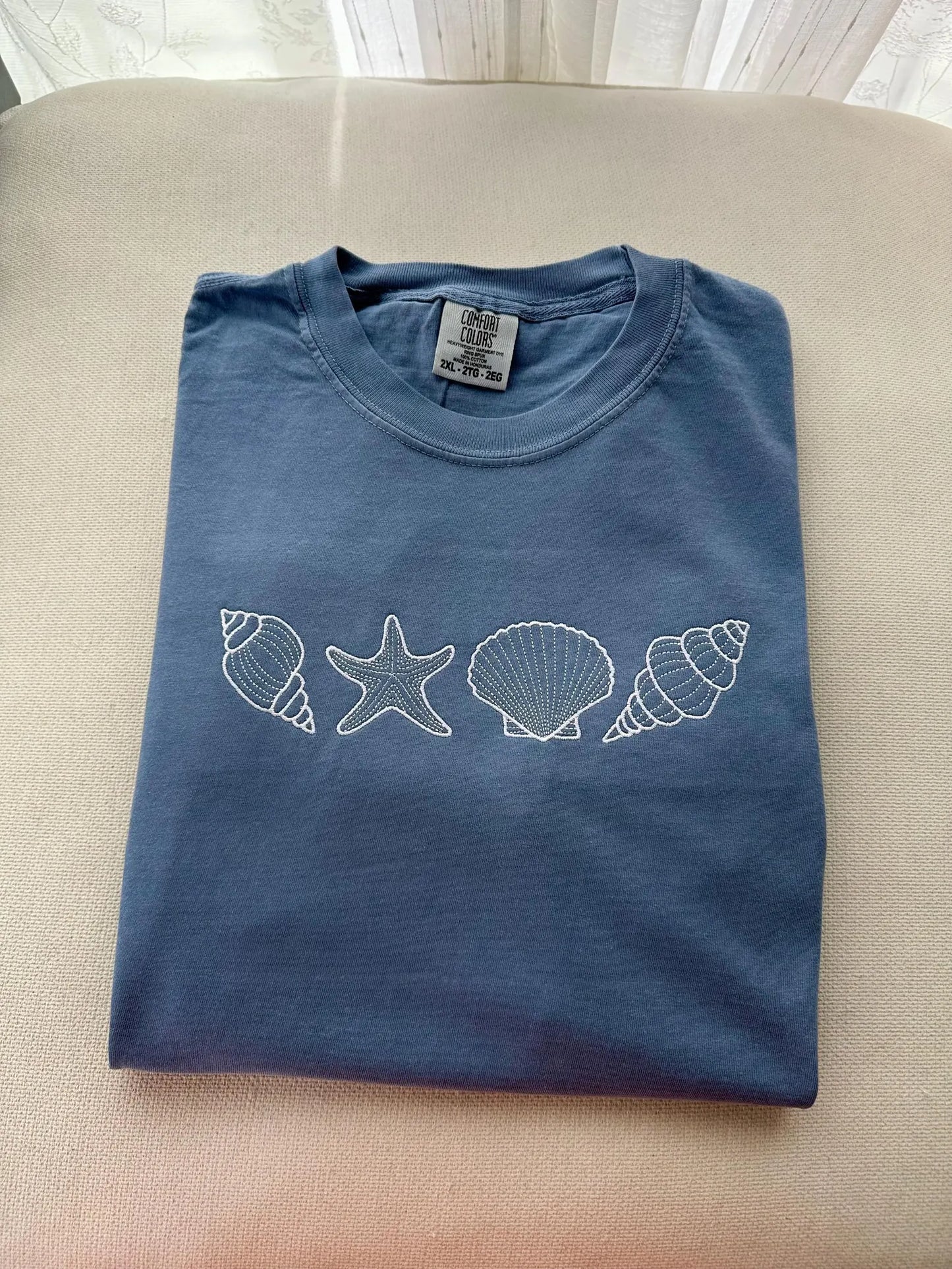 Embroidered Seashells, Comfort Color T Shirt