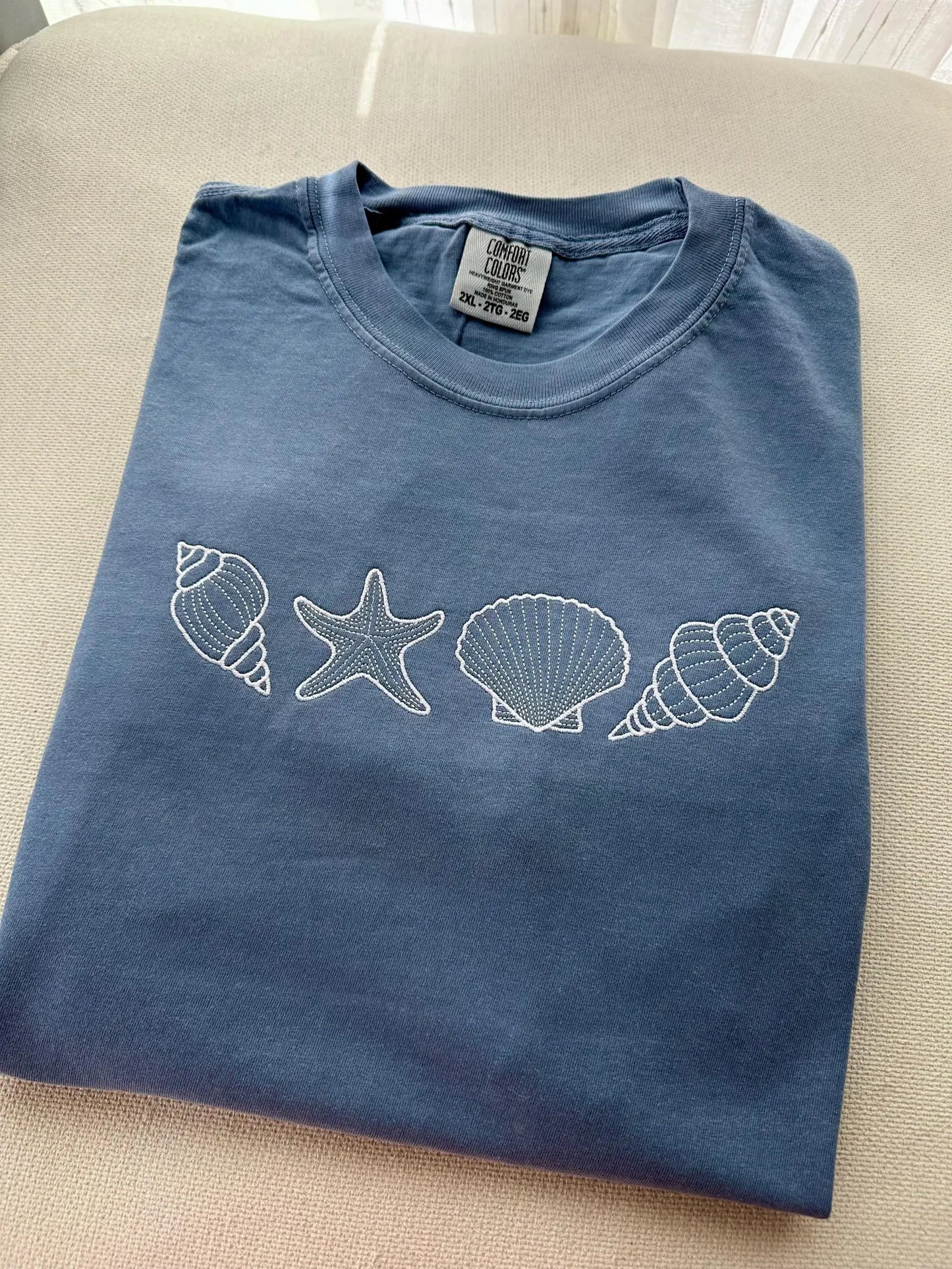 Embroidered Seashells, Comfort Color T Shirt