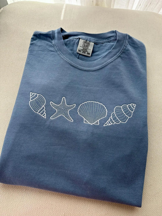 Embroidered Seashells, Comfort Color T Shirt