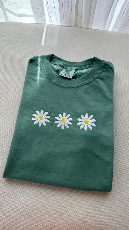 Embroidered Daises, Comfort Color T Shirt