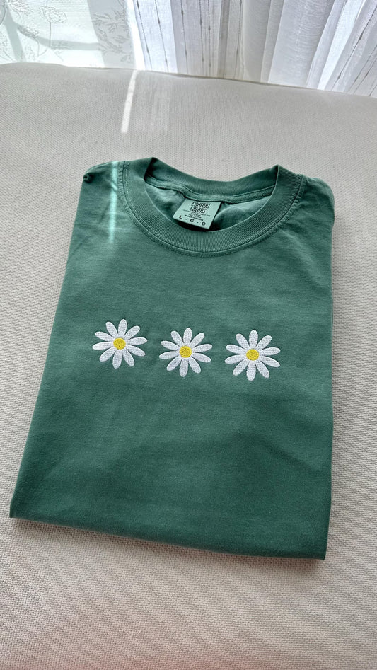 Embroidered Daises, Comfort Color T Shirt