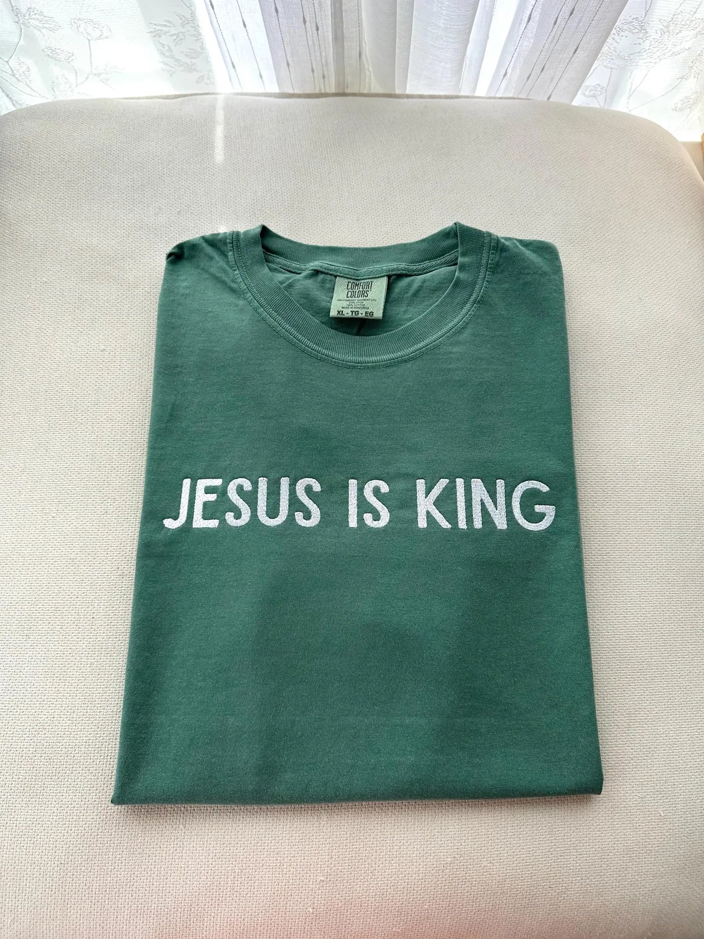Embroidered Jesus is King, Comfort Color T Shirt