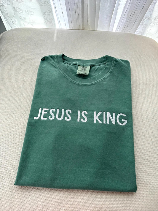 Embroidered Jesus is King, Comfort Color T Shirt