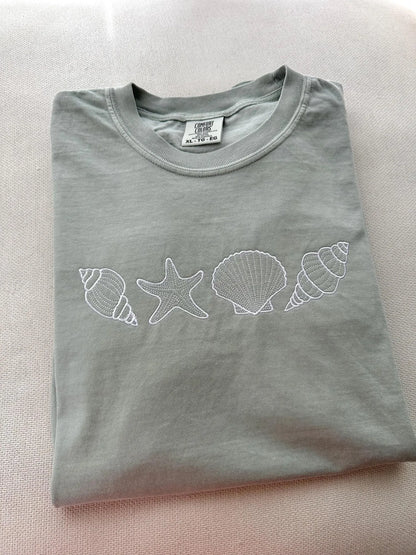 Embroidered Seashells, Comfort Color T Shirt
