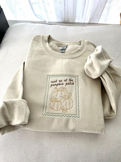 Embroidered Meet Me At The Pumpkin Patch Stamp Sweatshirt