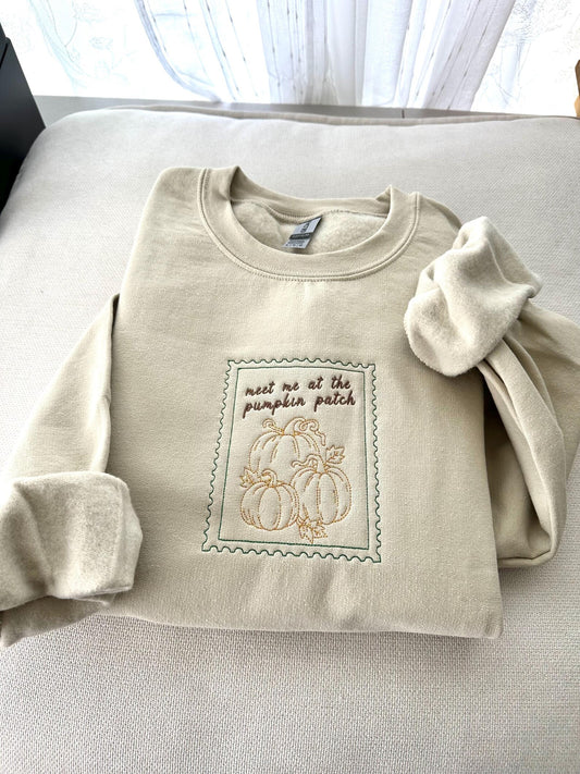 Embroidered Meet Me At The Pumpkin Patch Stamp Sweatshirt